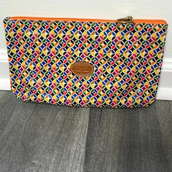 Fossil multicolored coated canvas zipper pouch/bag/make-up case - Picture 1 of 5